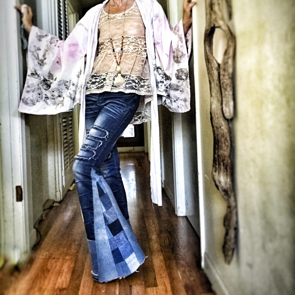 SOLD Bell bottom jeans denim patchwork size 27